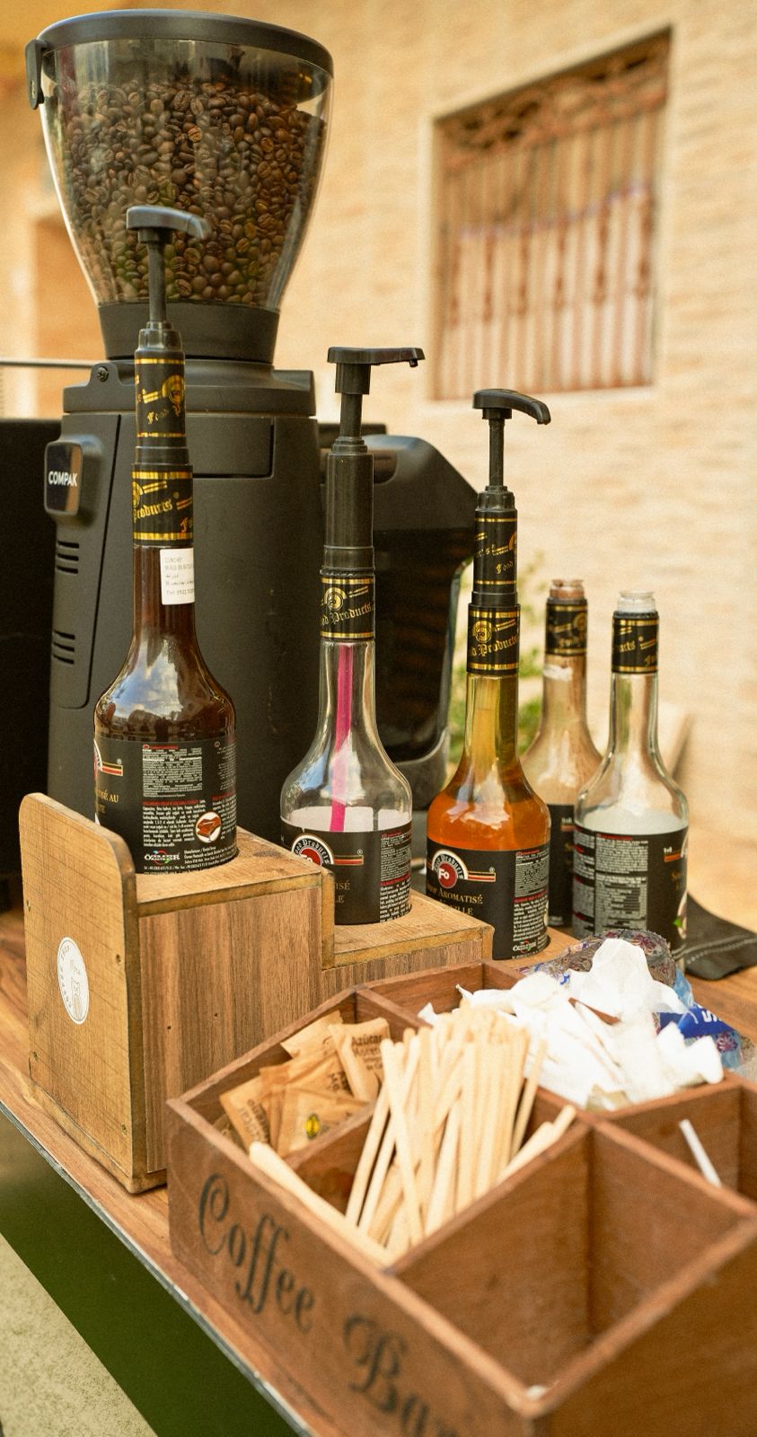 Coffee Moca syrups and coffee grinder