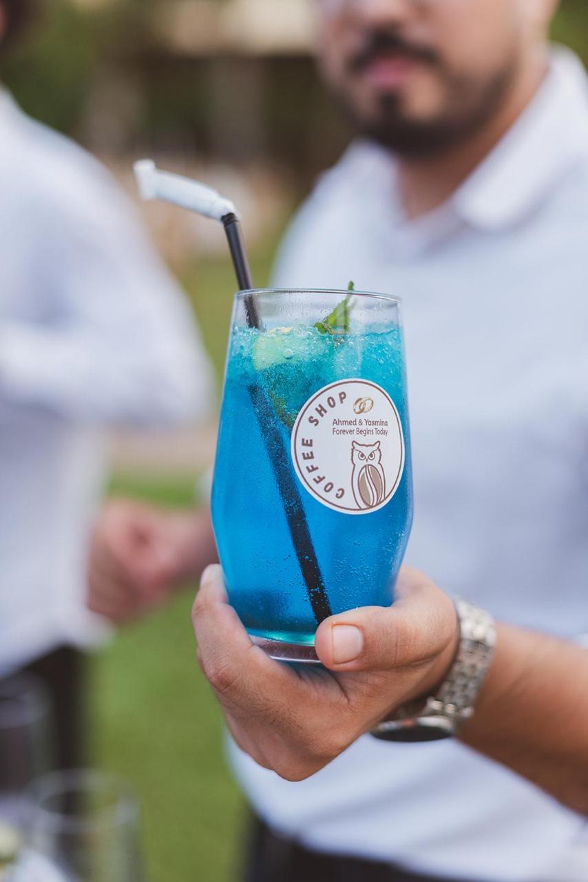 Finished blue Coffee Moca refresher at an outdoor event